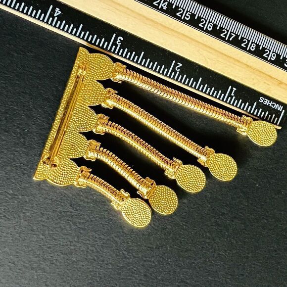 Vintage Huge Dangle Brooch Black Rusty Red Cabochon Stones Gold Tone OOAK 4241 - Picture 11 of 12